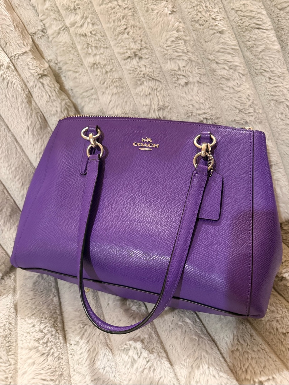 Coach Purple Leather Shoulder Tote with Gold Hardware